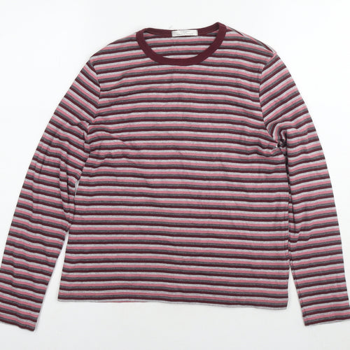 St Michael Womens Pink Striped Cotton Basic T-Shirt Size 14 Round Neck