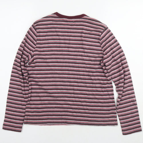 St Michael Womens Pink Striped Cotton Basic T-Shirt Size 14 Round Neck