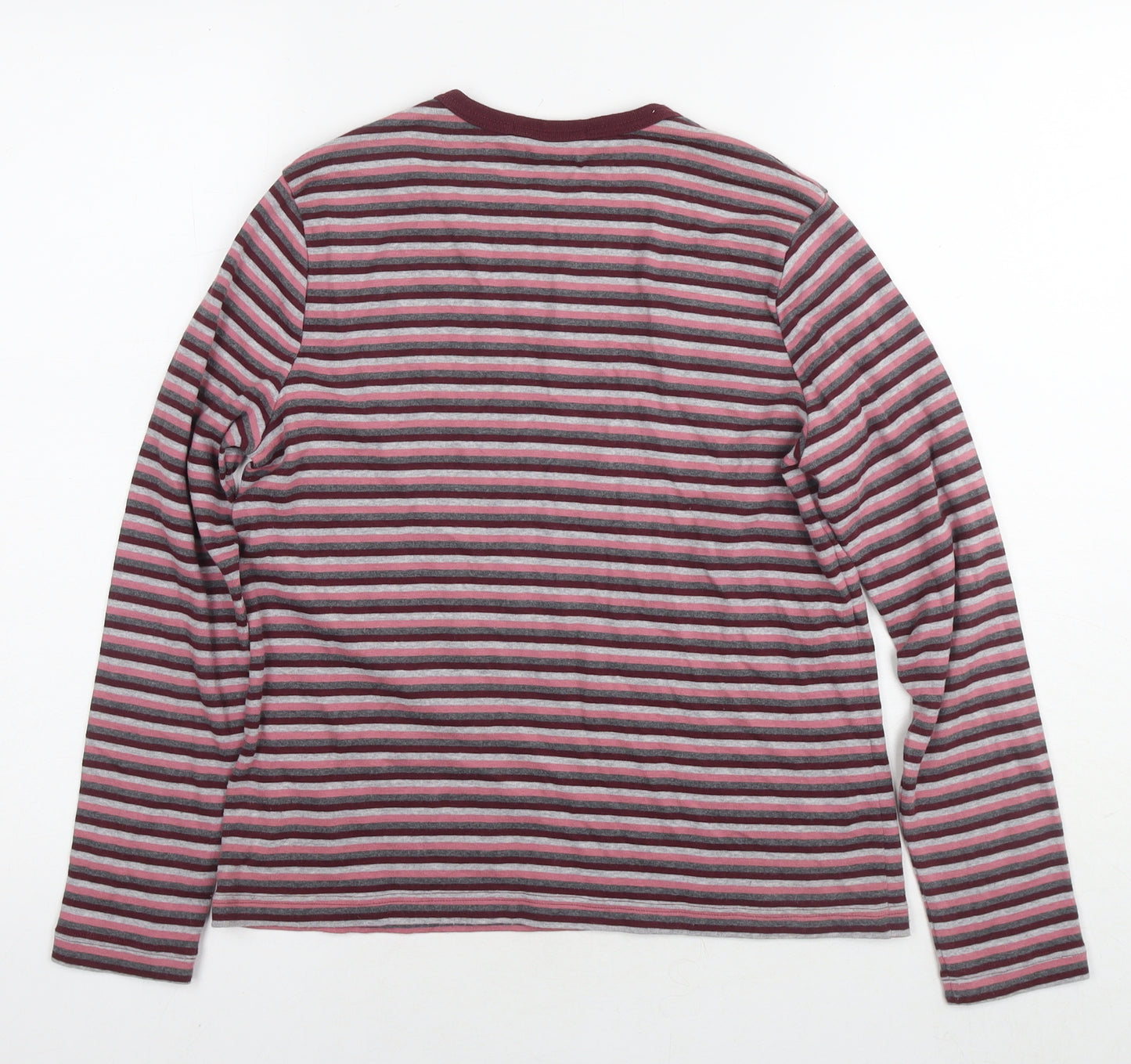 St Michael Womens Pink Striped Cotton Basic T-Shirt Size 14 Round Neck