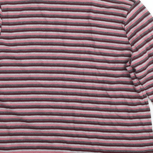 St Michael Womens Pink Striped Cotton Basic T-Shirt Size 14 Round Neck