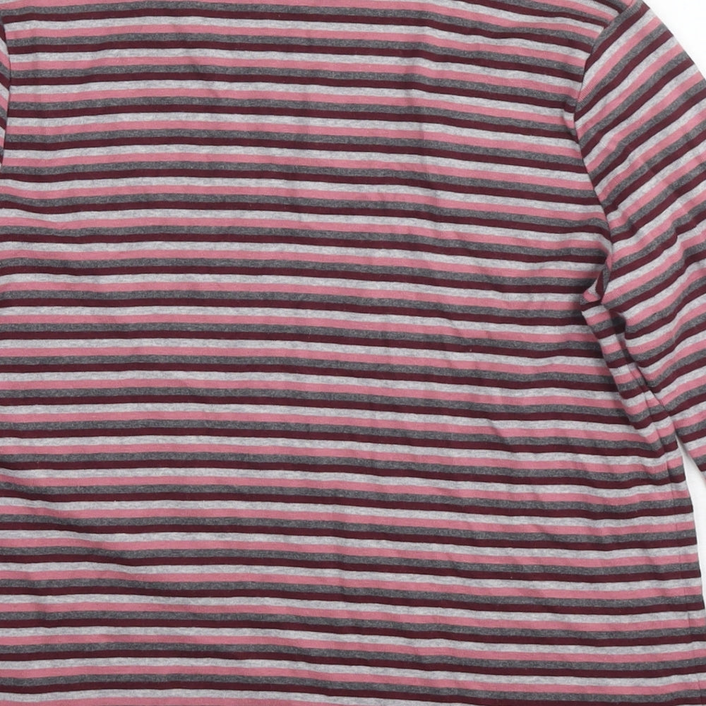 St Michael Womens Pink Striped Cotton Basic T-Shirt Size 14 Round Neck