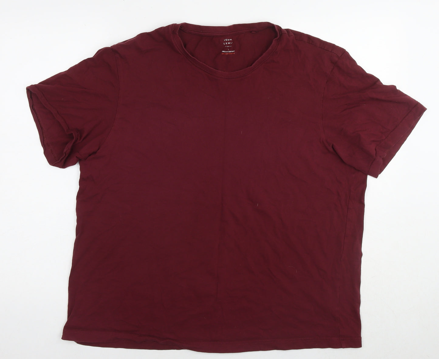 John Lewis Mens Red Cotton T-Shirt Size L Round Neck