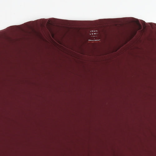 John Lewis Mens Red Cotton T-Shirt Size L Round Neck