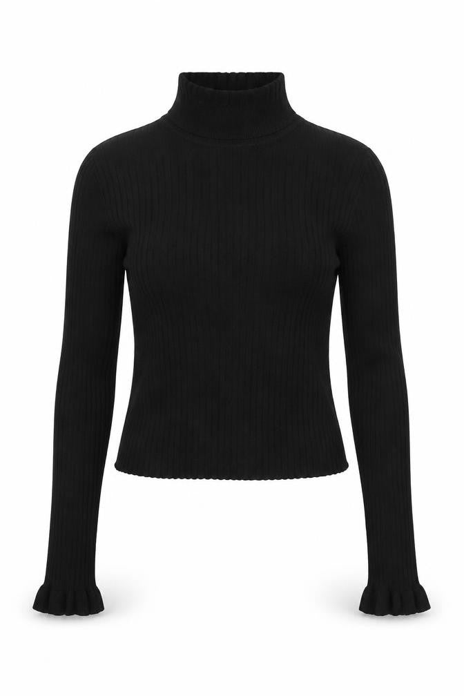 Front view of Divided by H&M women’s black mock neck acrylic jumper, size XS