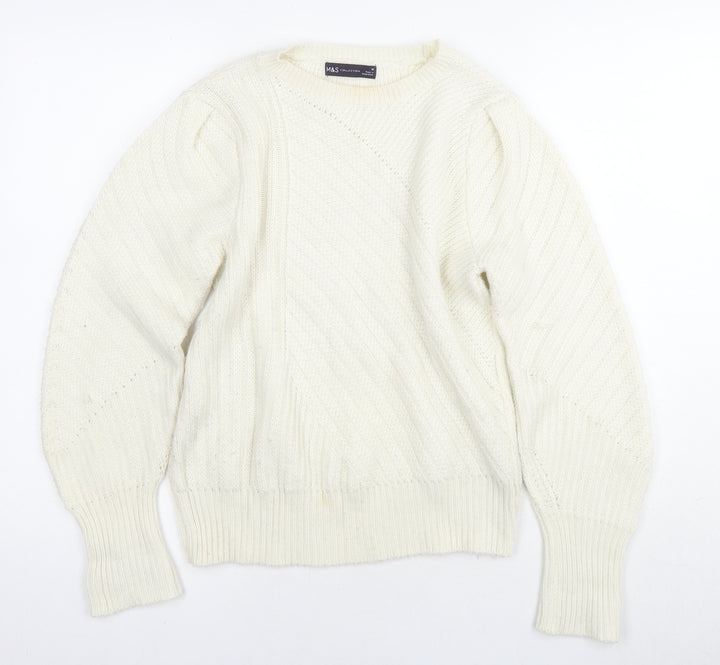 Marks and Spencer Womens White Round Neck Polyester Pullover Jumper Size 10