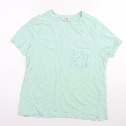 Marks and Spencer Womens Blue Cotton Basic T-Shirt Size 12 Round Neck