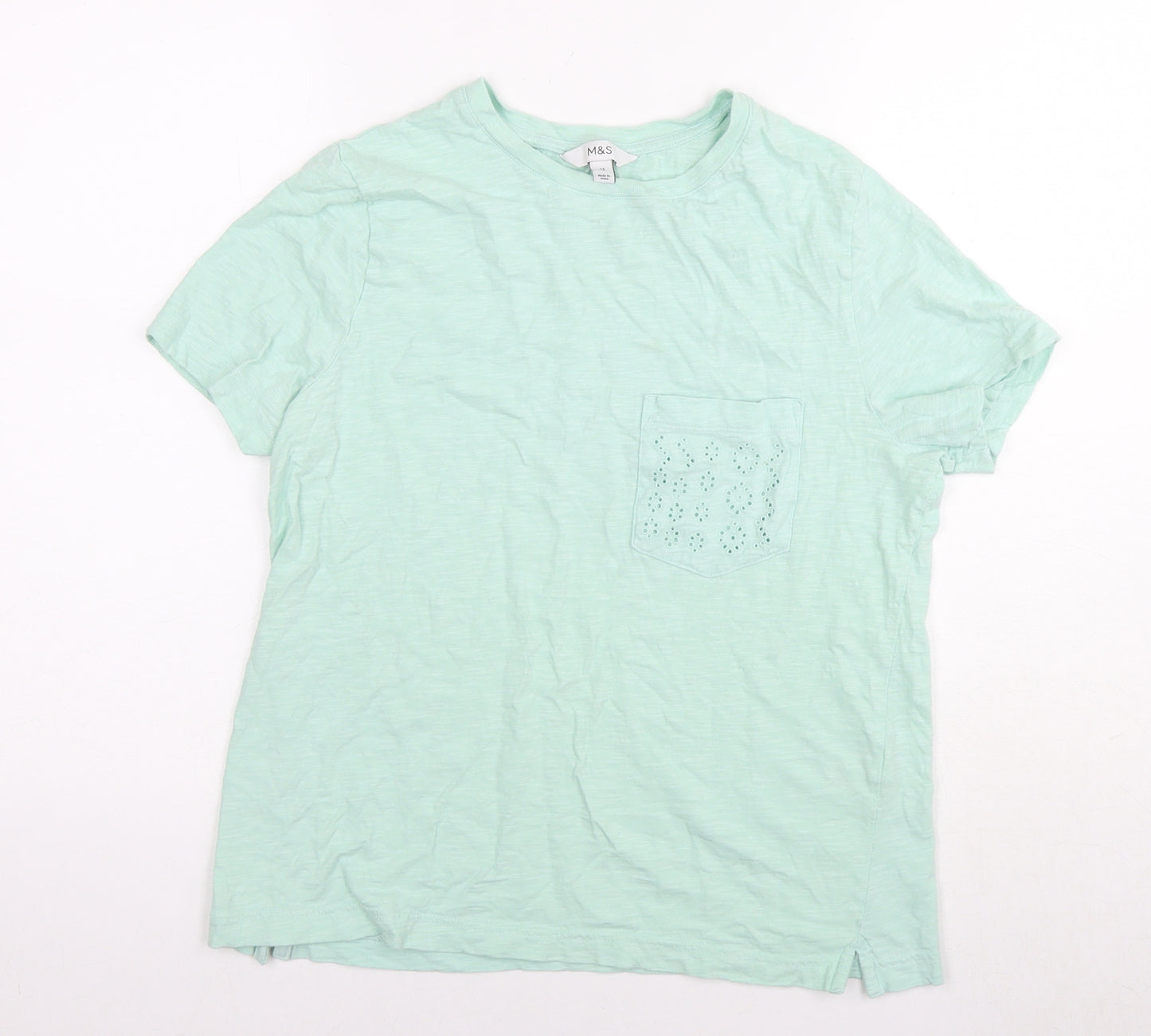 Marks and Spencer Womens Blue Cotton Basic T-Shirt Size 12 Round Neck