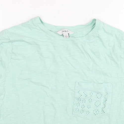 Marks and Spencer Womens Blue Cotton Basic T-Shirt Size 12 Round Neck