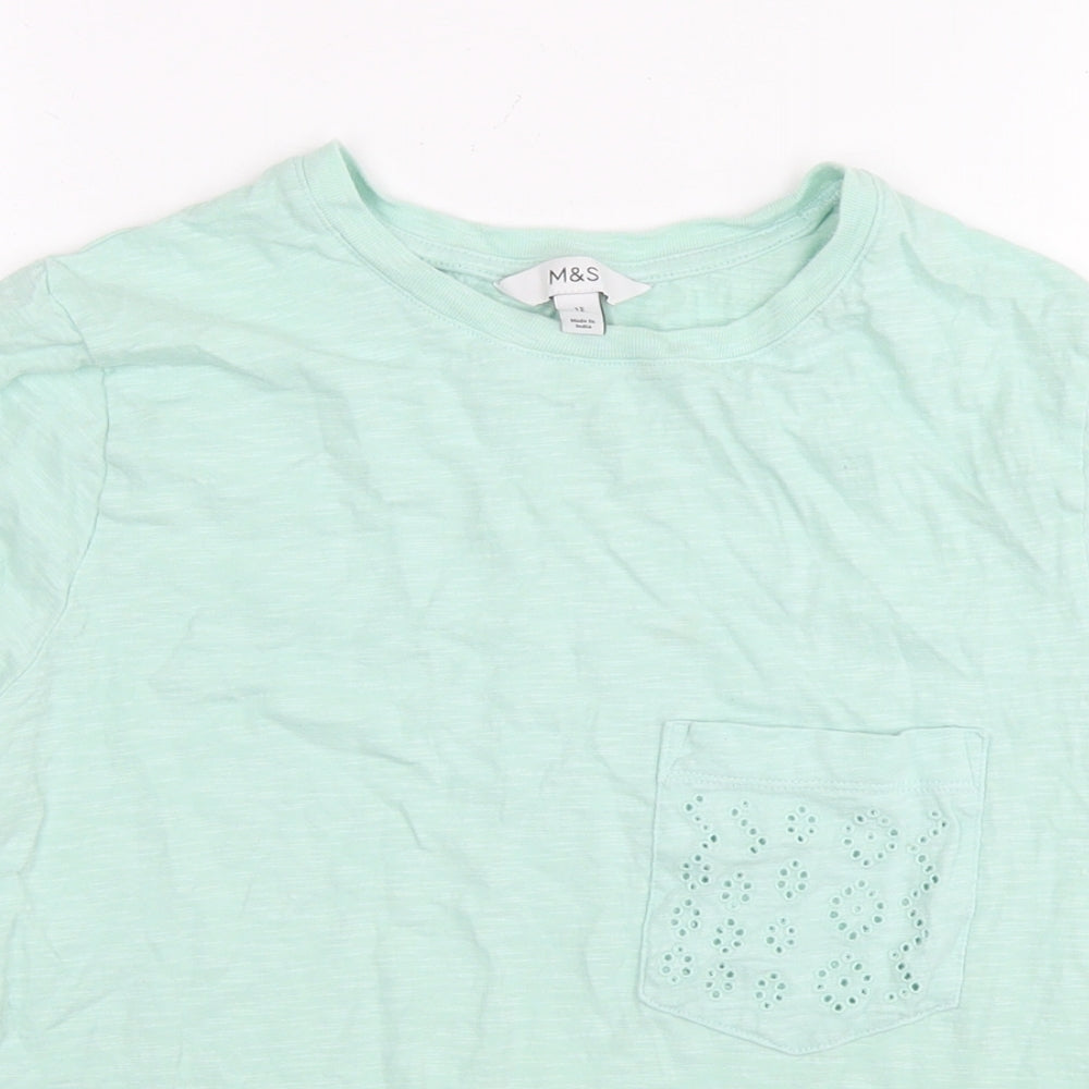 Marks and Spencer Womens Blue Cotton Basic T-Shirt Size 12 Round Neck