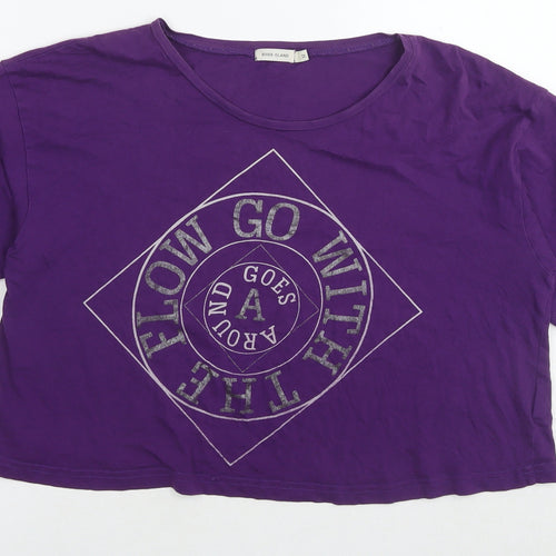 River Island Womens Purple Cotton Cropped T-Shirt Size 12 Round Neck - Go with the flow