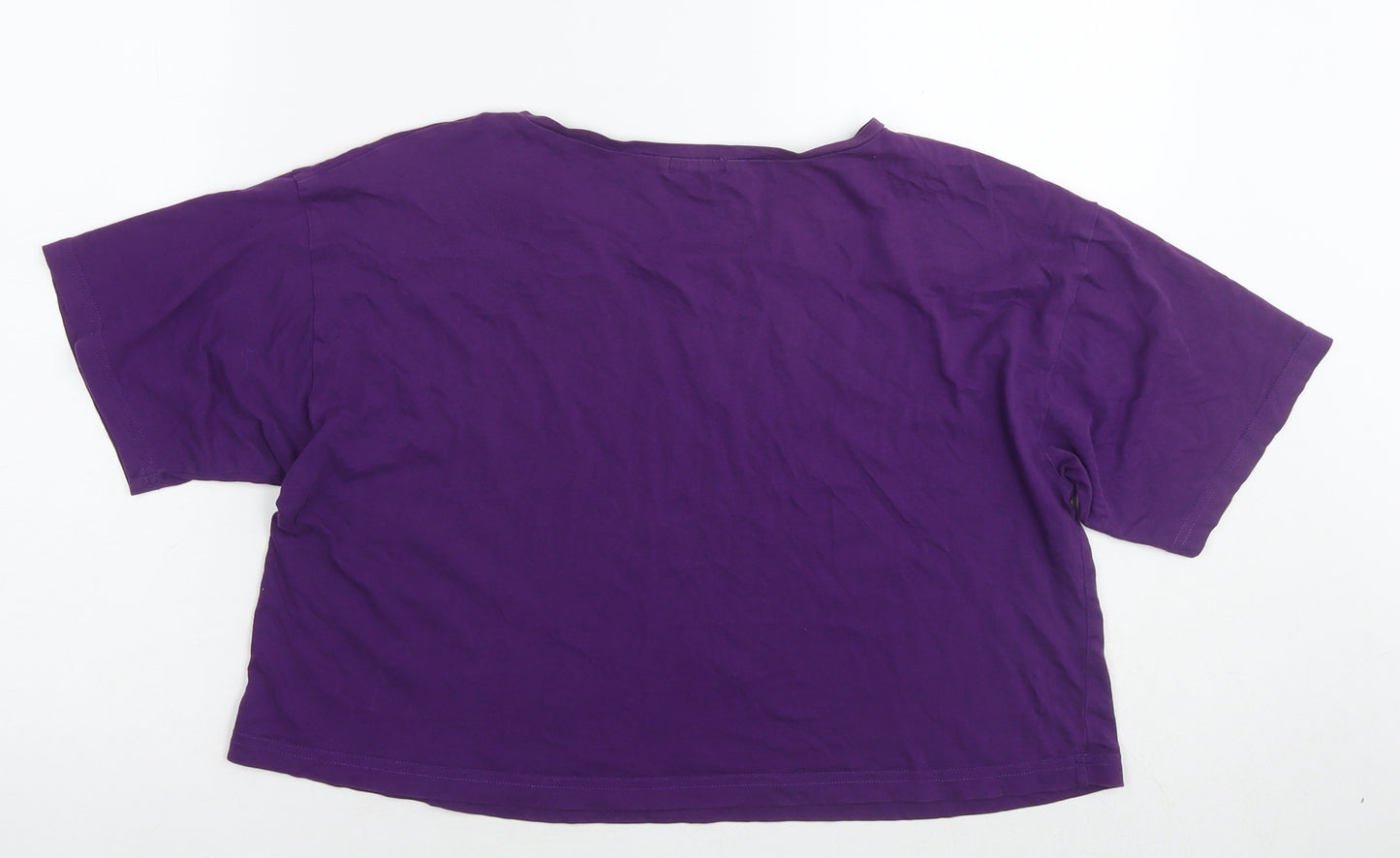 River Island Womens Purple Cotton Cropped T-Shirt Size 12 Round Neck - Go with the flow