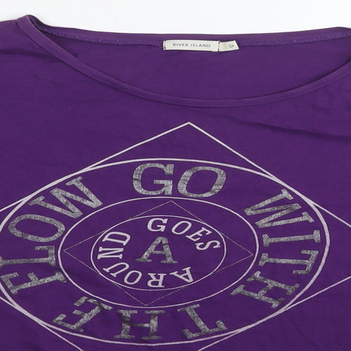 River Island Womens Purple Cotton Cropped T-Shirt Size 12 Round Neck - Go with the flow