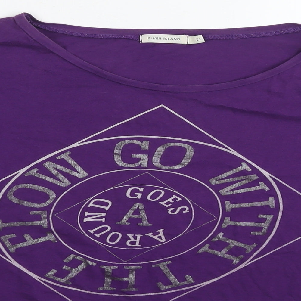 River Island Womens Purple Cotton Cropped T-Shirt Size 12 Round Neck - Go with the flow