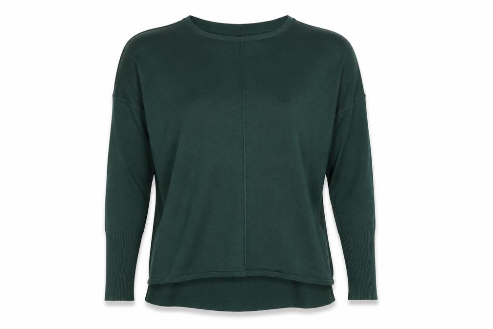 Front view of Marks & Spencer women’s green round neck acrylic jumper, size XS