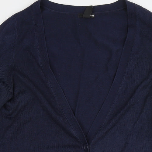 H&M Womens Blue V-Neck Acrylic Cardigan Jumper Size M