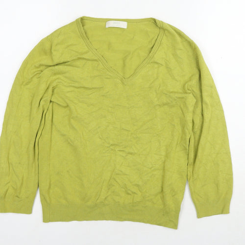 Marks and Spencer Womens Green V-Neck Viscose Pullover Jumper Size 14