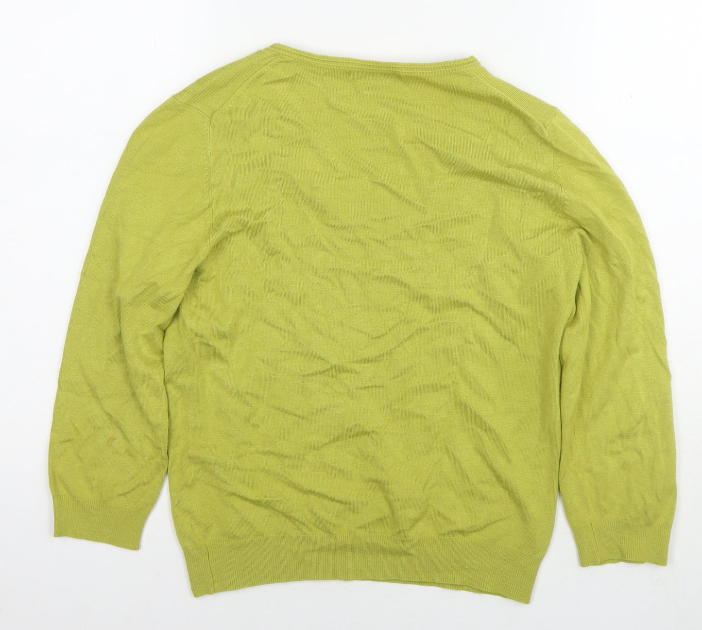 Marks and Spencer Womens Green V-Neck Viscose Pullover Jumper Size 14