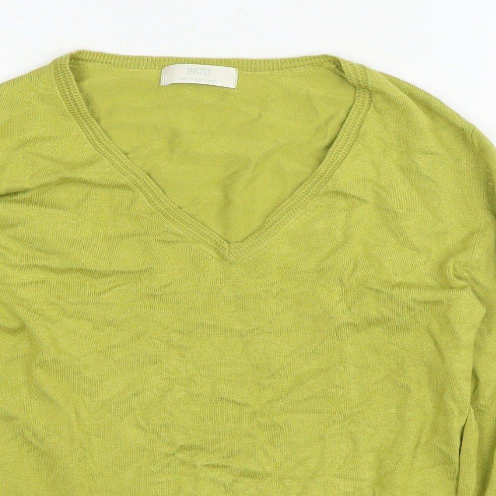 Marks and Spencer Womens Green V-Neck Viscose Pullover Jumper Size 14