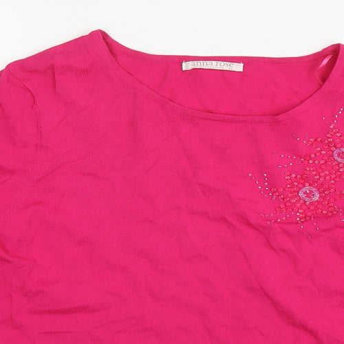 Anna Rose Womens Pink Viscose Basic Blouse Size XL Round Neck - Beaded Detail