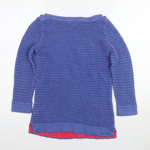 Per Una Womens Blue Boat Neck Cotton Pullover Jumper Size 10