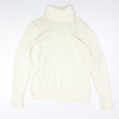 Marks and Spencer Womens White Roll Neck Cotton Pullover Jumper Size 16