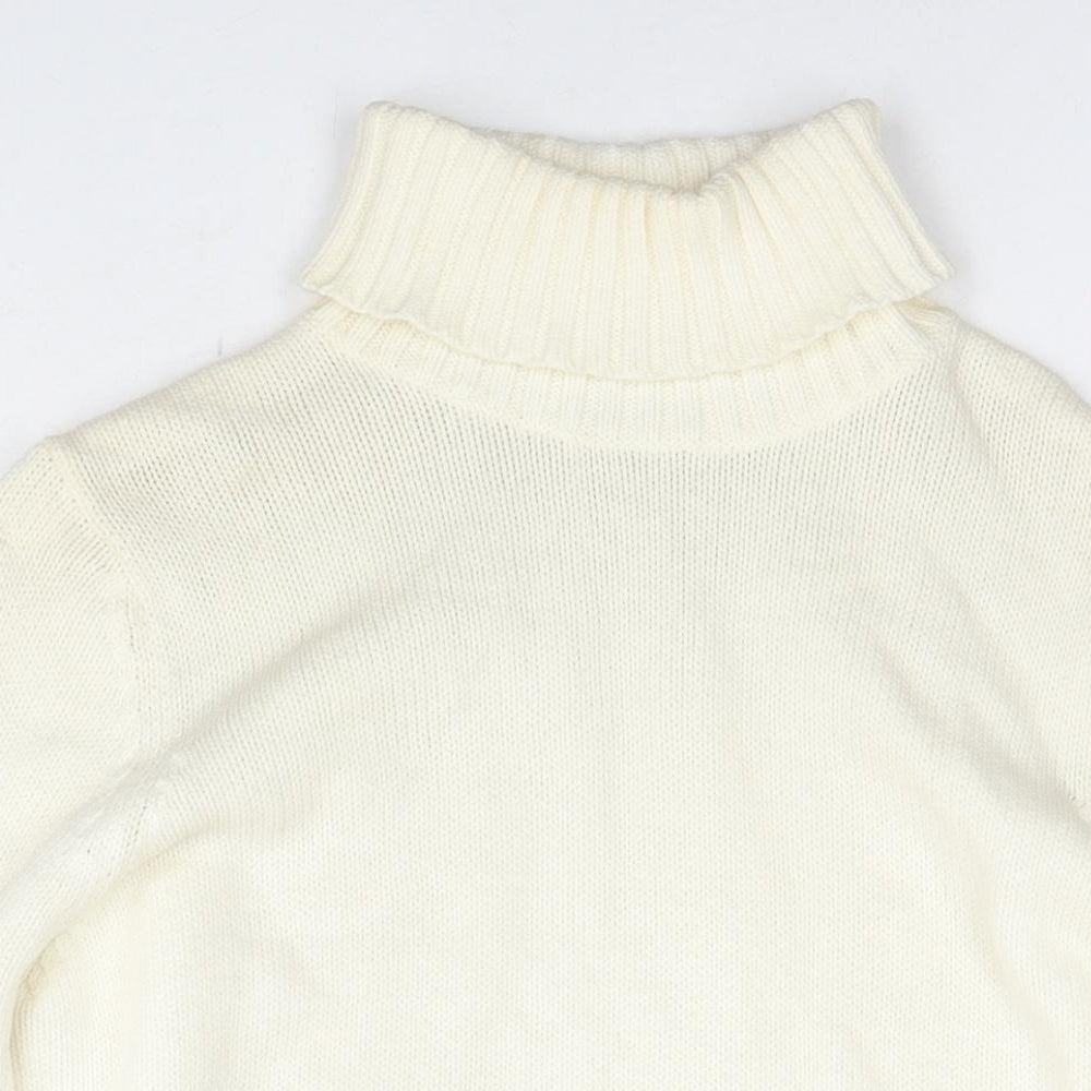 Marks and Spencer Womens White Roll Neck Cotton Pullover Jumper Size 16