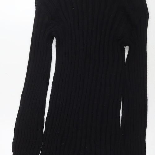 PRETTYLITTLETHING Womens Black Acrylic Jumper Dress Size L Roll Neck Pullover - Ribbed