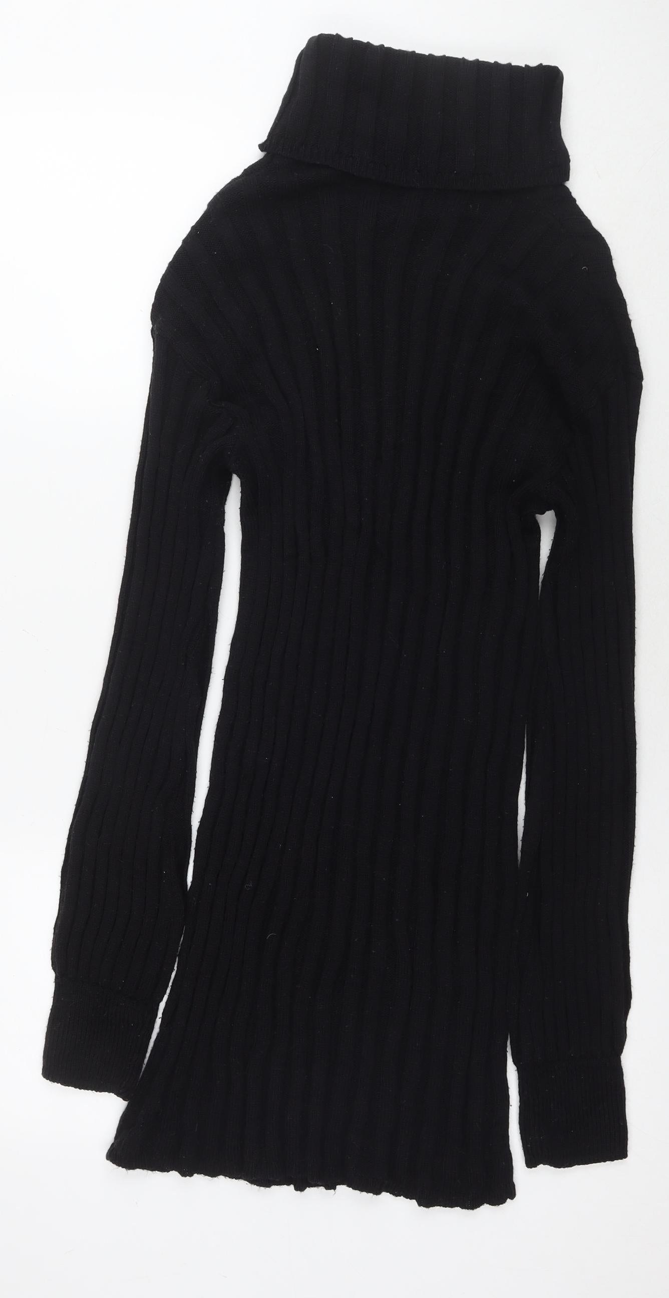 PRETTYLITTLETHING Womens Black Acrylic Jumper Dress Size L Roll Neck Pullover - Ribbed