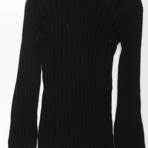 PRETTYLITTLETHING Womens Black Acrylic Jumper Dress Size L Roll Neck Pullover - Ribbed