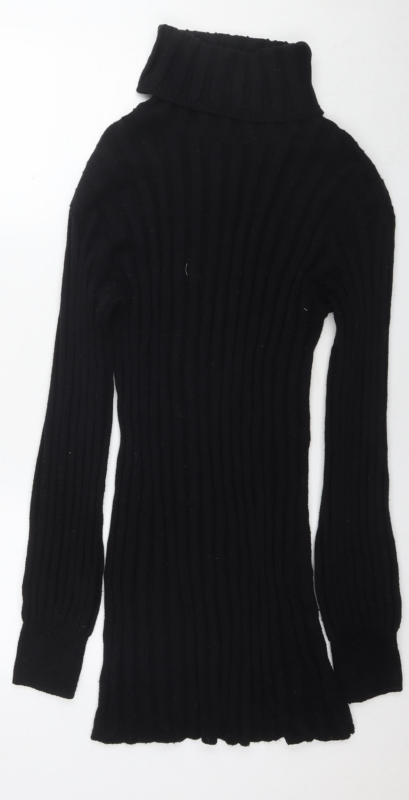 PRETTYLITTLETHING Womens Black Acrylic Jumper Dress Size L Roll Neck Pullover - Ribbed