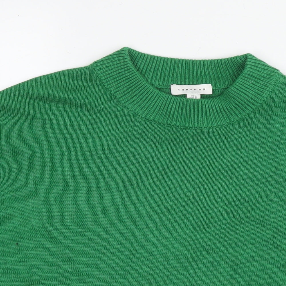 Topshop Womens Green Round Neck Acrylic Pullover Jumper Size 16