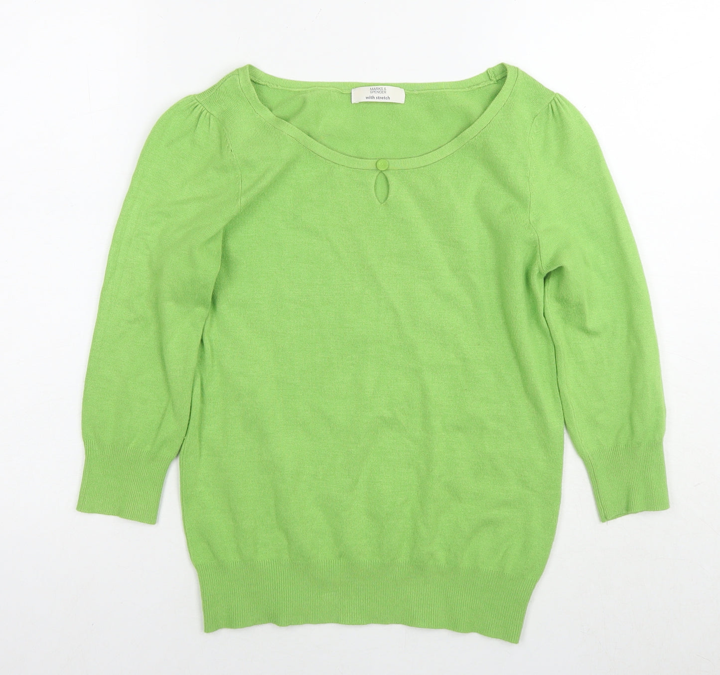 Marks and Spencer Womens Green Round Neck Viscose Pullover Jumper Size 8