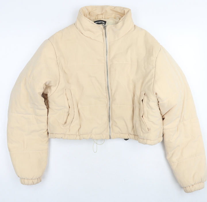 PRETTYLITTLETHING Womens Beige Puffer Jacket Jacket Size 8 Zip