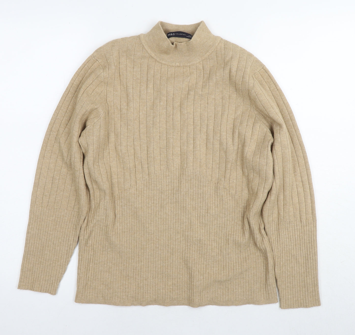 Marks and Spencer Womens Beige Mock Neck Viscose Pullover Jumper Size 18