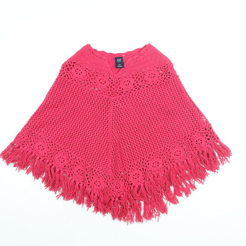 Gap Girls Pink Acrylic Basic T-Shirt Size 6-7 Years Boat Neck Pullover - Poncho
