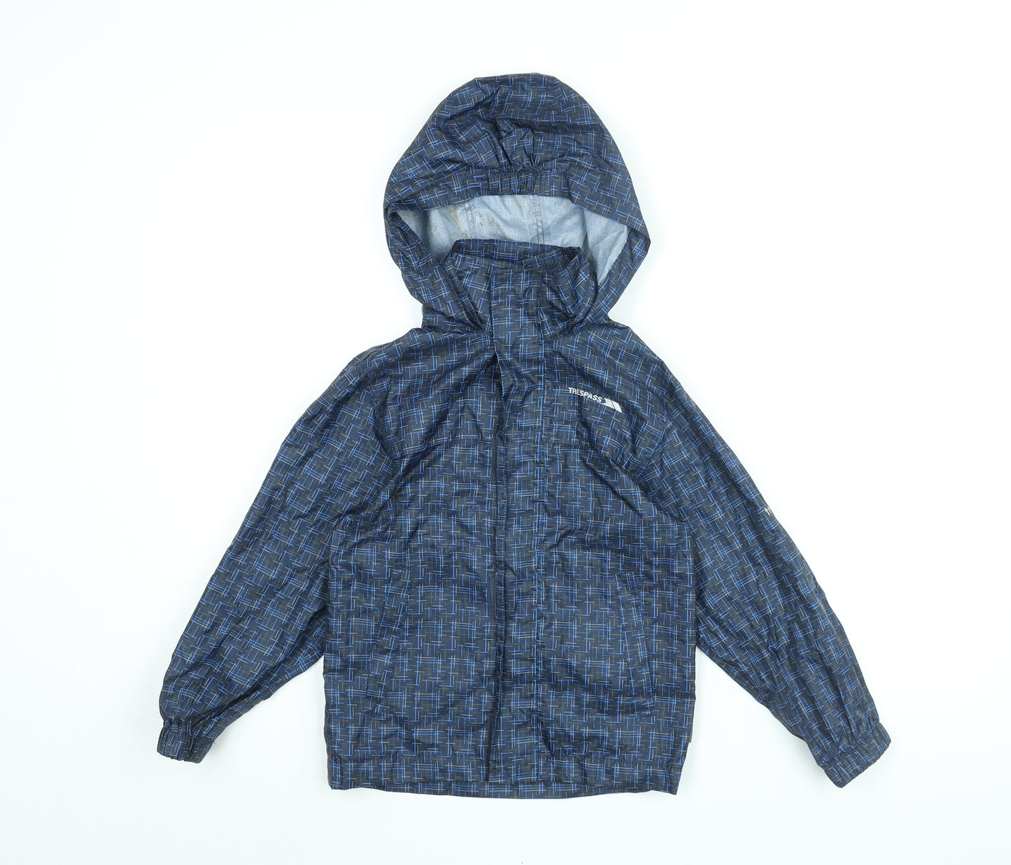 Trespass Boys Blue Geometric Rain Coat Coat Size 5-6 Years Zip