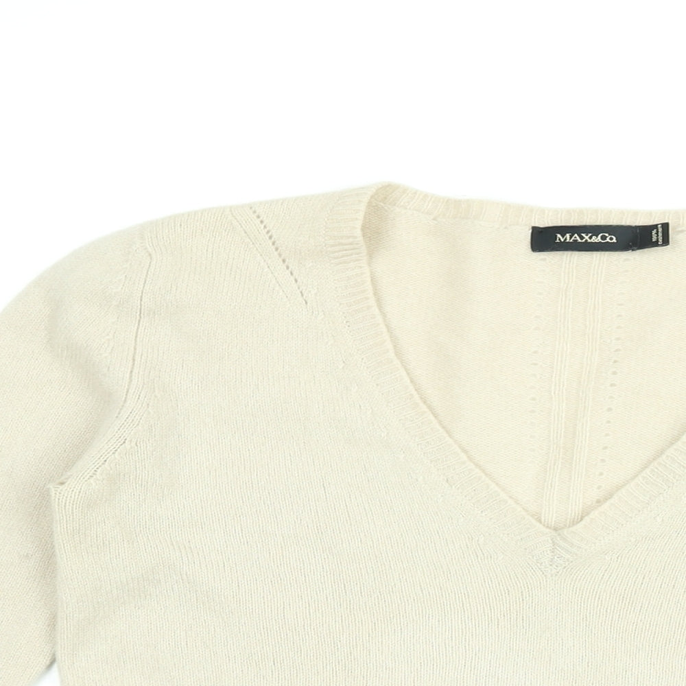 MAX&Co. Womens Beige V-Neck Cashmere Pullover Jumper Size S