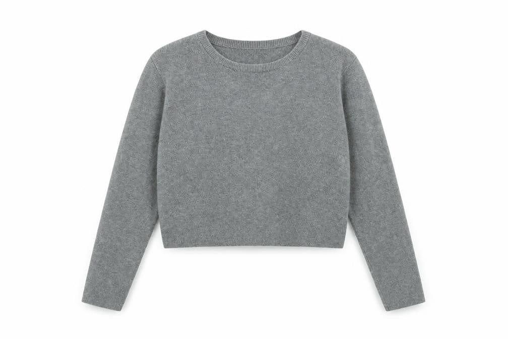 Front view of Pull&Bear women’s grey viscose cropped t-shirt, size M, round neck