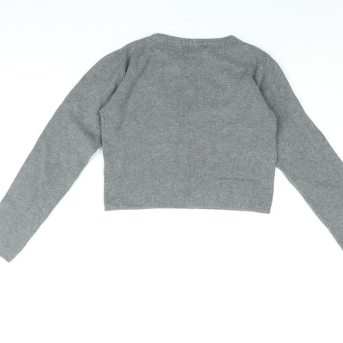 Pull&Bear Womens Grey Viscose Cropped T-Shirt Size M Round Neck