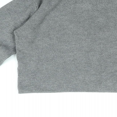 Pull&Bear Womens Grey Viscose Cropped T-Shirt Size M Round Neck
