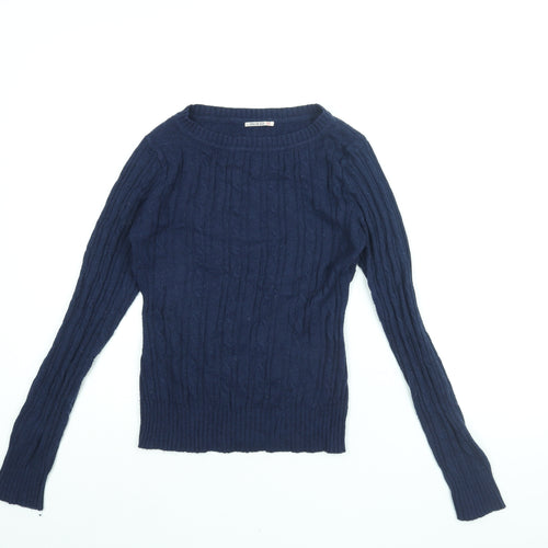 SoulCal&Co Womens Blue Round Neck Cotton Pullover Jumper Size 2XS