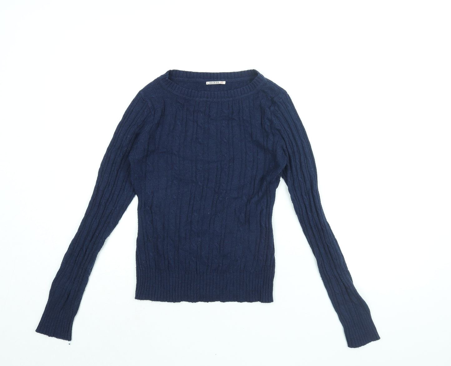 SoulCal&Co Womens Blue Round Neck Cotton Pullover Jumper Size 2XS