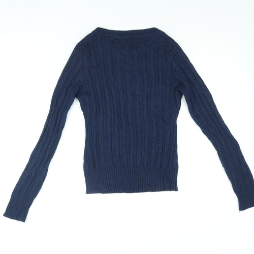 SoulCal&Co Womens Blue Round Neck Cotton Pullover Jumper Size 2XS