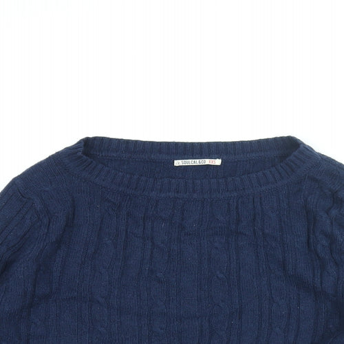 SoulCal&Co Womens Blue Round Neck Cotton Pullover Jumper Size 2XS