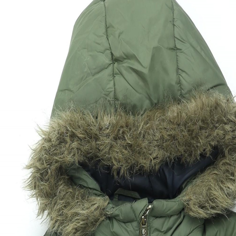 JACK & JONES Mens Green Puffer Jacket Coat Size L Zip - Faux Fur Hood