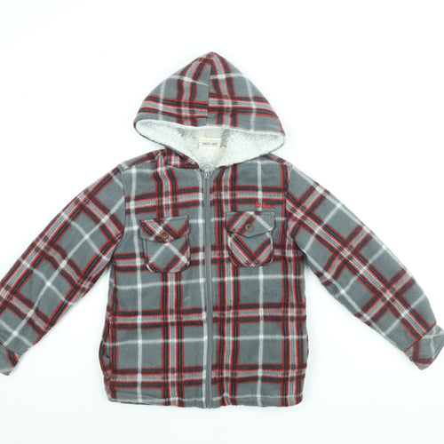 Lee Cooper Boys Grey Plaid Polyester Full Zip Hoodie Size 8 Years Zip