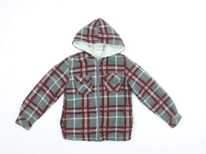 Lee Cooper Boys Grey Plaid Polyester Full Zip Hoodie Size 8 Years Zip
