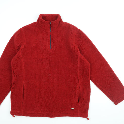 Maine Womens Red Acrylic Pullover Sweatshirt Size 14 Zip