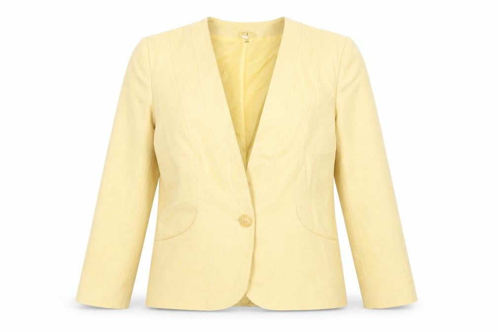 Front view of First Avenue women’s yellow jacket blazer, size UK 12, button - vintage