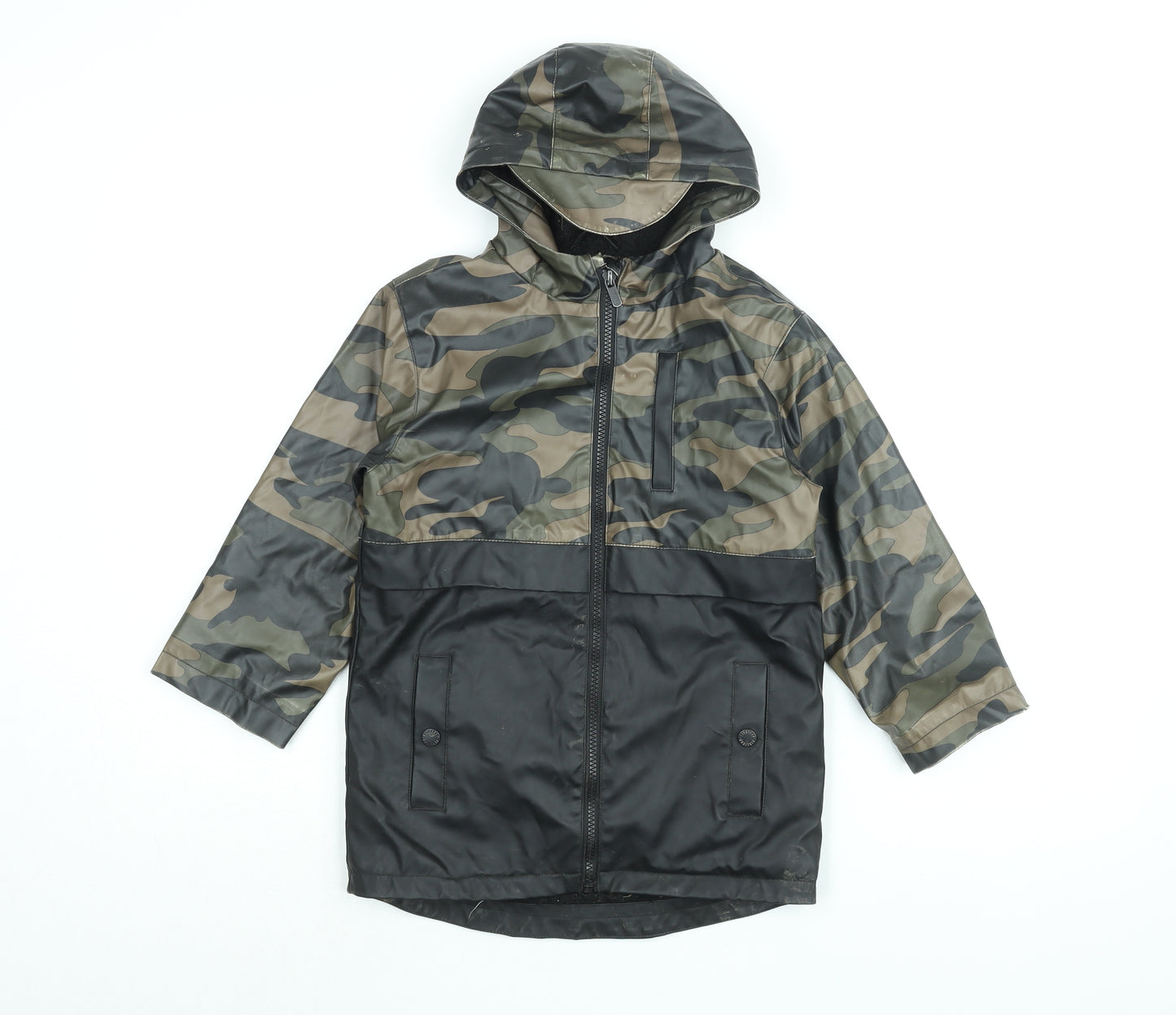 Firetrap Boys Green Camouflage Rain Coat Coat Size 5-6 Years Zip